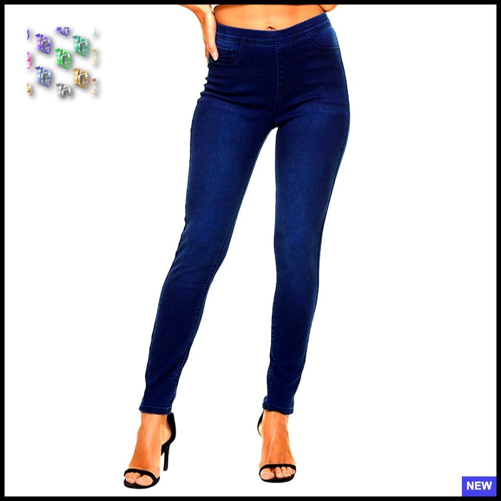 High Waist Jeggings Stretchy Slim Fit Pull On Jeans Soft Cotton Blend Pockets